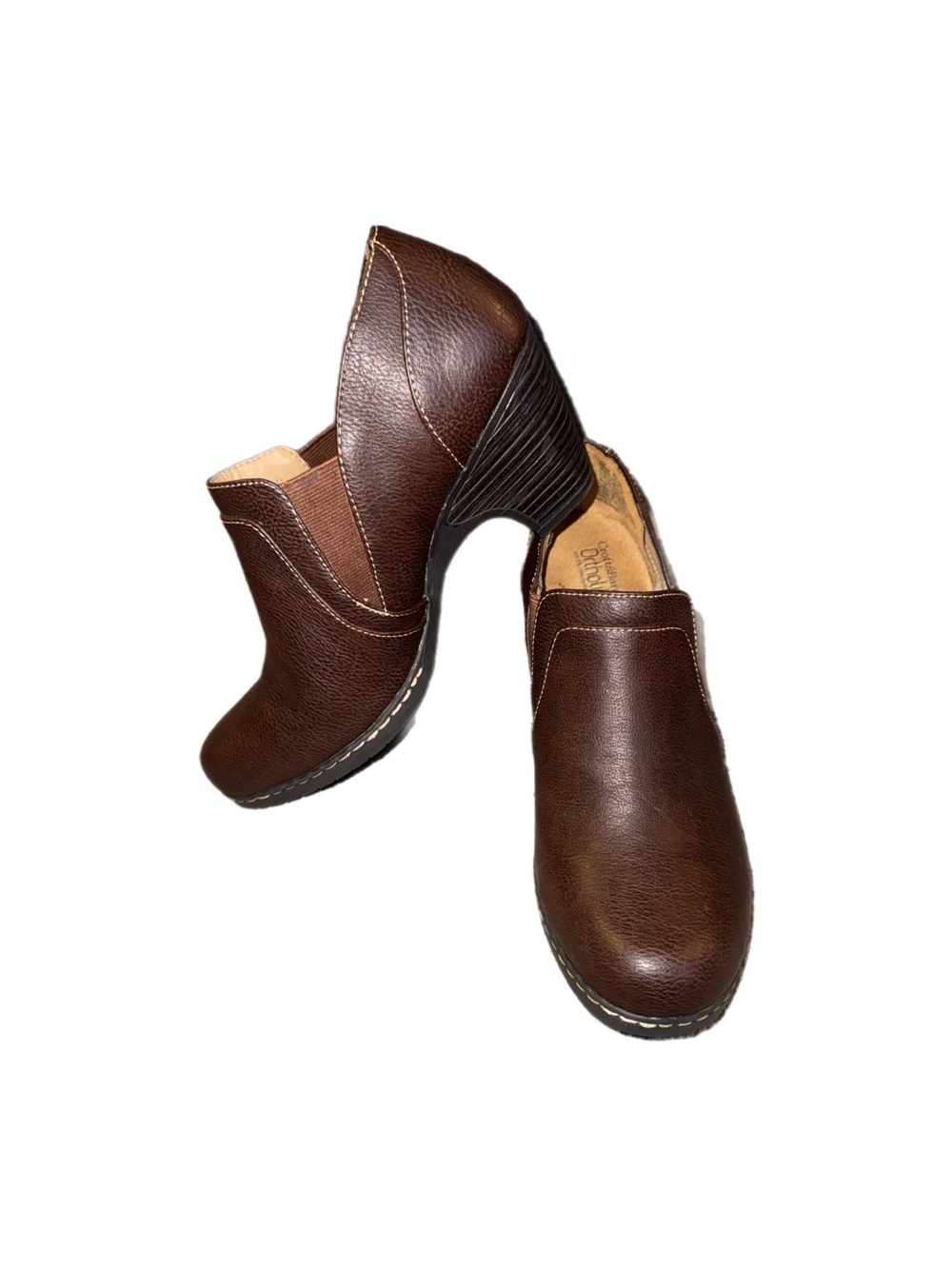 Croft&barrow ortholite Brown Leather Slip-On Heeled Clog - Women size 10